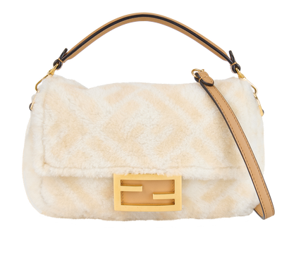 Zucca Mini Baguette Bag, &pound;1,400, Handbags, Cream, Shearling, Front view